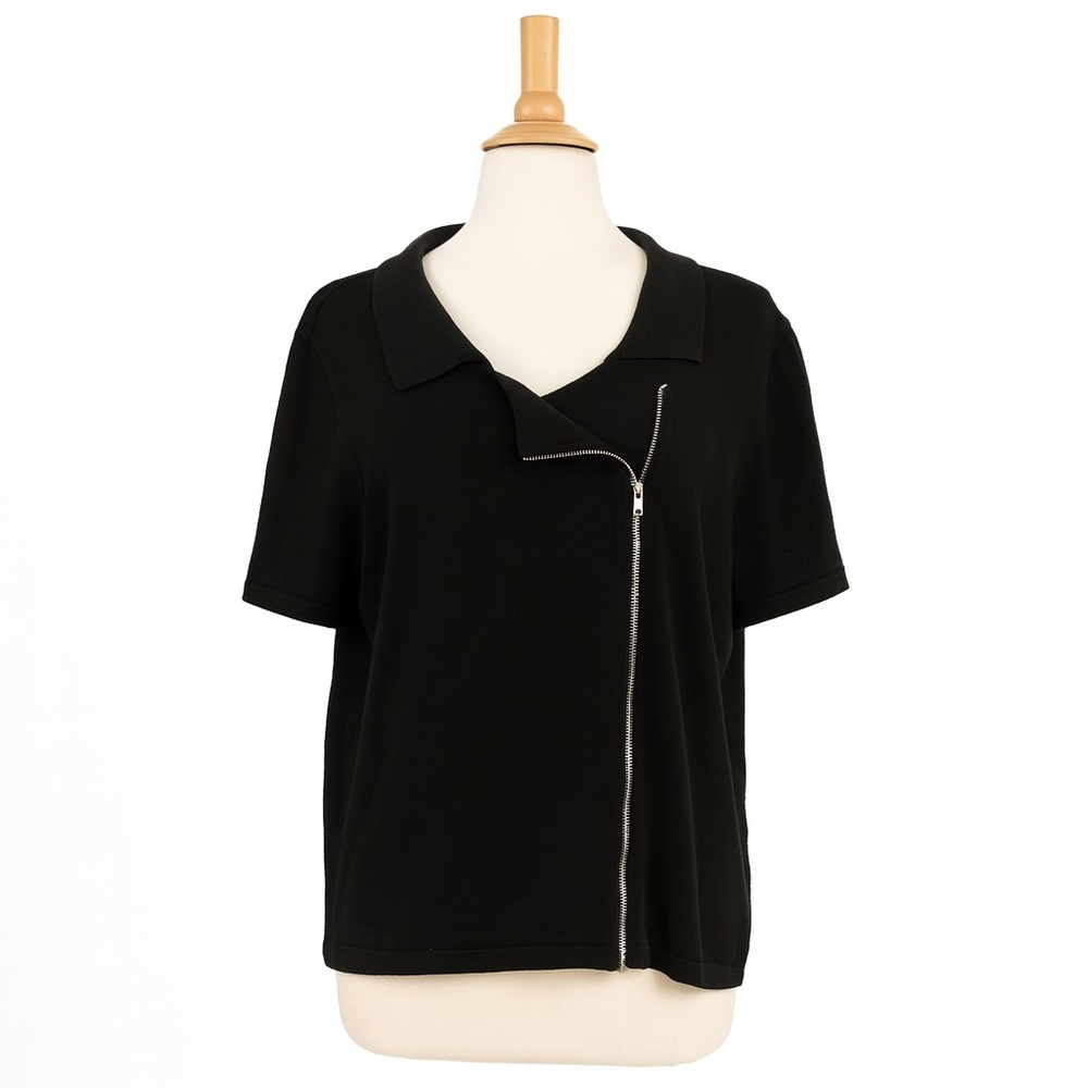 New Directions Black Zippered Button Down Shirt